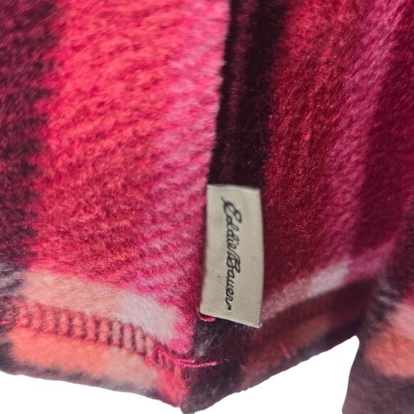 Eddie Bauer Red Pink Plaid Pullover 1/4 Zip Jacket Women's Small - Picture 3 of 5